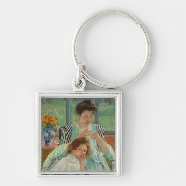 Young Mother Sewing Keychain (Front)