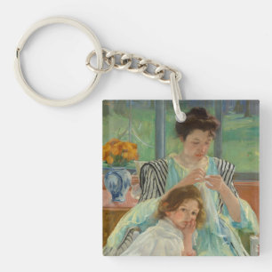 Young Mother Sewing Keychain