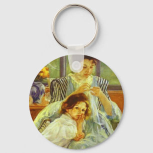 Young Mother Sewing Keychain