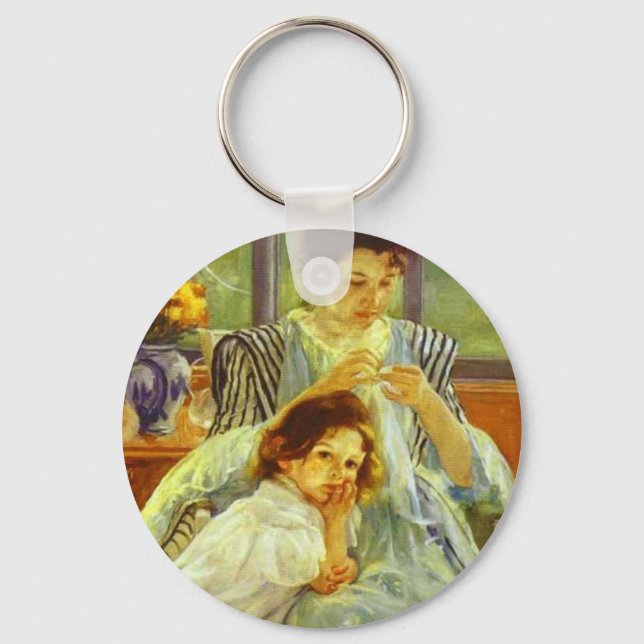 Young Mother Sewing Keychain (Front)
