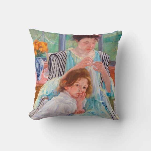 Young Mother Sewing, Mary Cassatt Throw Pillow (Front)