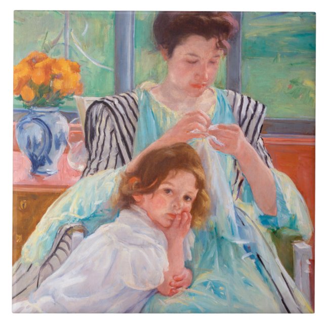 Young Mother Sewing, Mary Cassatt Tile (Front)