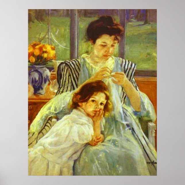 Young Mother Sewing Poster (Front)