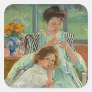 Young Mother Sewing Square Sticker
