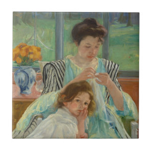 Young Mother Sewing Tile