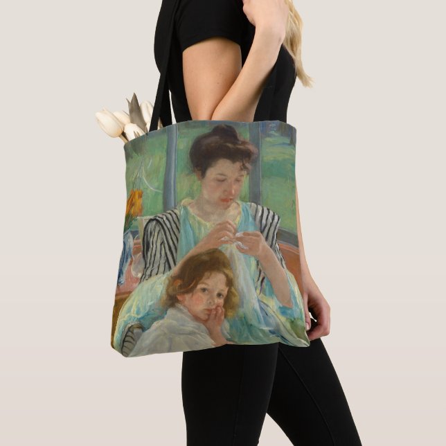 Young Mother Sewing Tote Bag (Close Up)