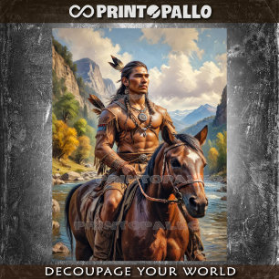Young native american indian on a horse tissue paper
