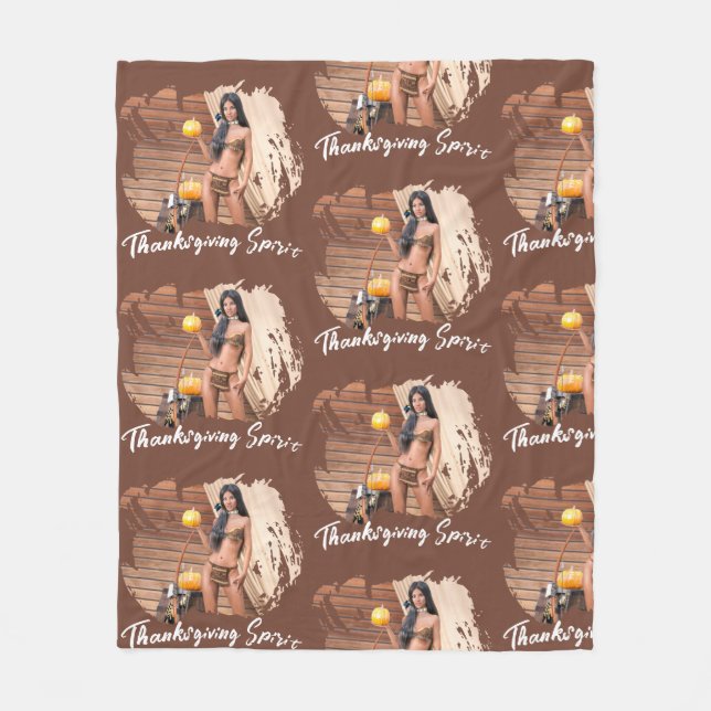 Young Native American Posing on a Wood Wall Fleece Blanket (Front)