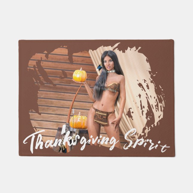 Young Native American Posing on Wood Wall Doormat (Front)