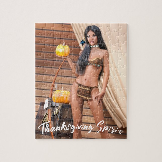 Young Native American Posing on Wood Wall Jigsaw Puzzle (Vertical)