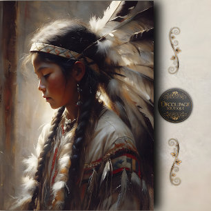 Young Native Girl Feather Headdress Decoupage Tissue Paper