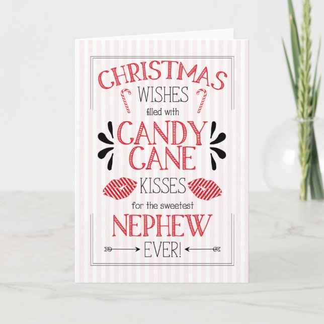 Young Nephew Candy Cane Kisses Christmas Wishes Holiday Card (Front)