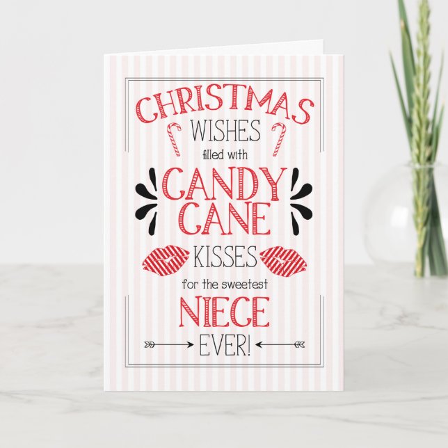 Young Niece Candy Cane Kisses Christmas Wishes Holiday Card (Front)