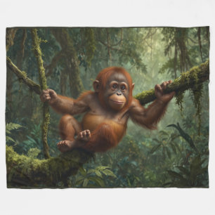Young Orangutan in a Rain Forest Fleece Blanket