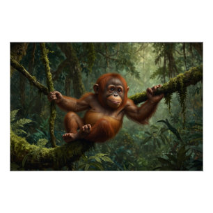 Young Orangutan in a Rain Forest Poster