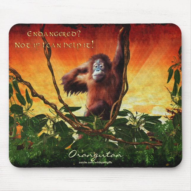 Young Orangutan & Jungle Sunrise Art Mousepad (Front)