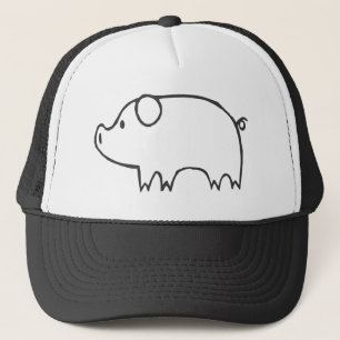 Young Pig in Black and White Sketch Trucker Hat