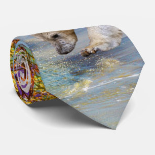 Young Polar Bear Sniffing Sea Water, Tie
