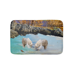 Young Polar Bears Fishing, Bath Mat
