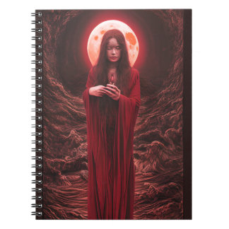 Young Priestess Praying To Blood Moon Notebook