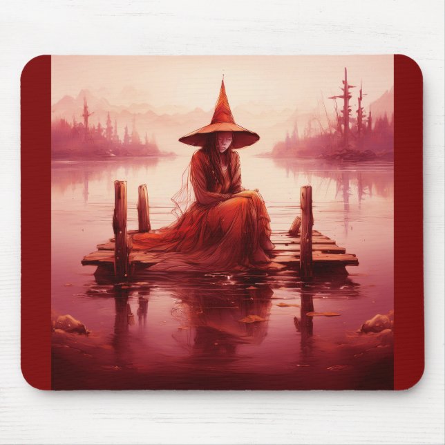 Young Red Witch Sits On Broken Pier Mouse Pad (Front)