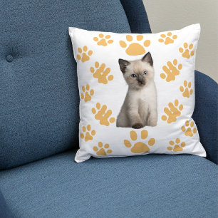 Young Siamese Cat White Beige Personalized Gift  Throw Pillow