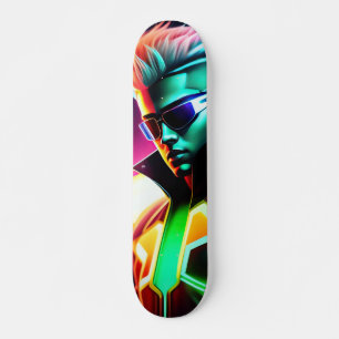 Young Skating With Gaffes And Lights Green And Pin Skateboard