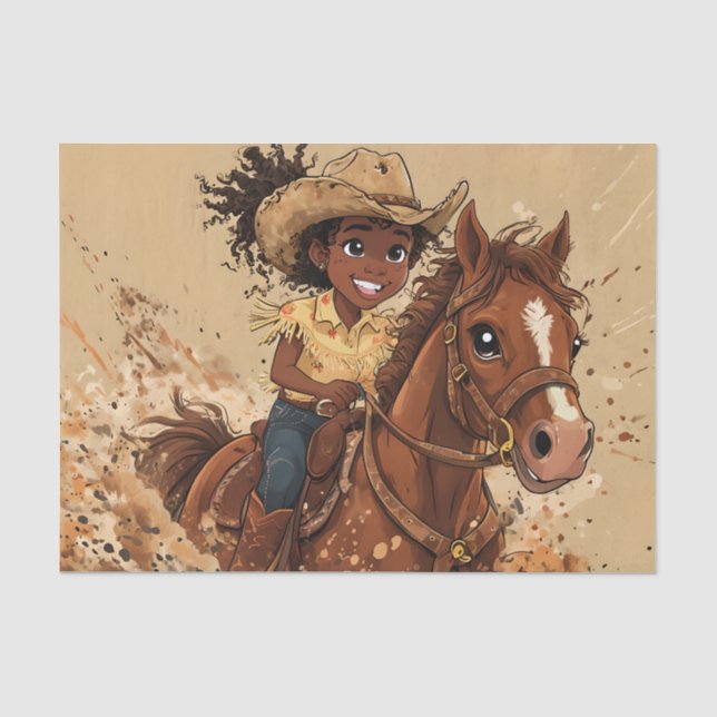 Young Smiling Girl Rider Her Horse Tissue Paper (Front)