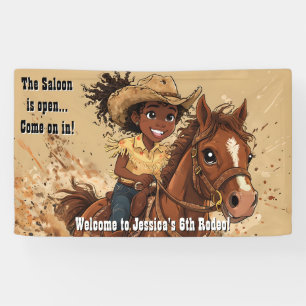 Young Smiling Girl Rides Horse Banner