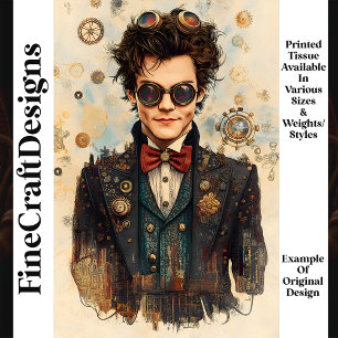 Young Smiling Steampunk Man Ornate P6 Decoupage Tissue Paper