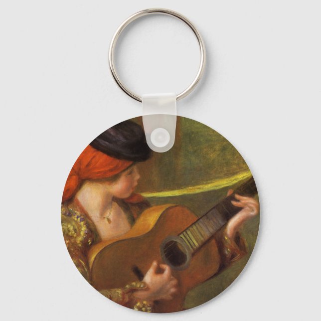 Young Spanish Woman with a Guitar by Pierre Renoir Keychain (Front)