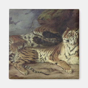 Young tiger playing with his mother, 1830 (oil on magnet