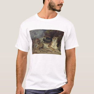 Young tiger playing with his mother, 1830 (oil on T-Shirt