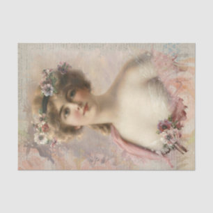 Young Victorian Woman Surrounded by Flowers Tissue Paper