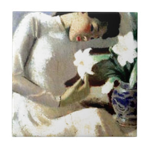 Young Vietnamese Woman with Lily Tile