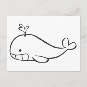 Young Whale Spouting Off in Black and White Sketch Postcard