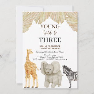 Young WILD & 3 Safari Theme 3rd Birthday  Invitation