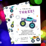 Young Wild 3rd Birthday Kids Monster Car Trucks Invitation<br><div class="desc">Young Wild And Three 3rd Birthday Kids Monster Car Trucks Invitation features cute and colourful monster car trucks with the text "Young, wild and three!" in modern purple typography script accented with the number 3 and doodles. Perfect for kids third birthday party celebrations. Send in the mail or simply download...</div>