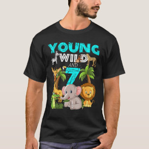 Young Wild And 7 - 7th Birthday Safari Zoo Animal T-Shirt