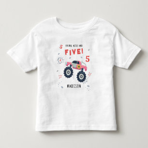 Young Wild And Five 5th Birthday Kids Monster Car Toddler T-shirt