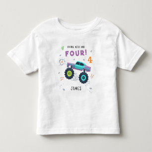 Young Wild And Four 4th Birthday Kids Monster Car Toddler T-shirt