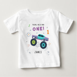 Young Wild And One 1st Birthday Kids Monster Car Baby T-Shirt