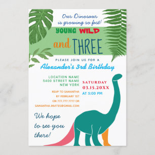 Young Wild and Three 3rd Birthday Invitation