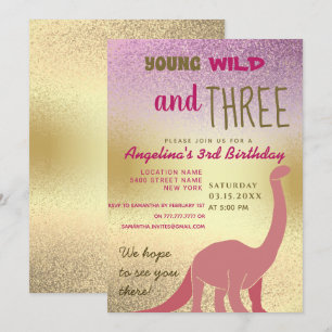 Young Wild and Three 3rd Birthday Invitation