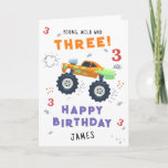 Young Wild And Three 3rd Birthday Kids Monster Car Card<br><div class="desc">Young Wild And Three 3rd Birthday Kids Monster Car Trucks Birthday Card Greeting Card features a cute and colourful monster car trucks with the text "Young, wild and three" in modern typography script accented with the number 3 and doodles. Below "Happy Birthday" personalize with your name and add your custom...</div>