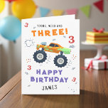 Young Wild And Three 3rd Birthday Kids Monster Car Card<br><div class="desc">Young Wild And Three 3rd Birthday Kids Monster Car Trucks Birthday Card Greeting Card features a cute and colourful monster car trucks with the text "Young, wild and three" in modern typography script accented with the number 3 and doodles. Below "Happy Birthday" personalize with your name and add your custom...</div>