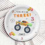 Young Wild And Three 3rd Birthday Kids Monster Car Paper Plate<br><div class="desc">Young Wild And Three 3rd Birthday Kids Monster Car Trucks Birthday Paper Party Plates features a cute and colourful monster car truck with the text "Young, wild and three" in modern typography script accented with the number 3 and doodles. Below personalize with your name. Perfect for kids third birthday celebrations....</div>