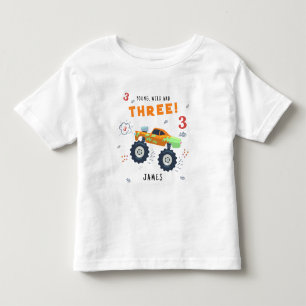 Young Wild And Three 3rd Birthday Kids Monster Car Toddler T-shirt
