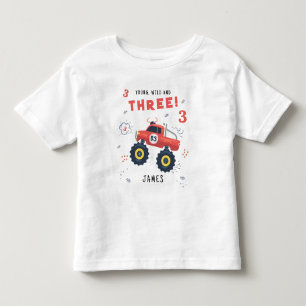Young Wild And Three 3rd Birthday Kids Monster Car Toddler T-shirt