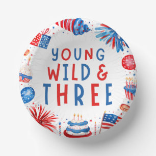 Young Wild and Three 4th of July 3rd Birthday Paper Plate